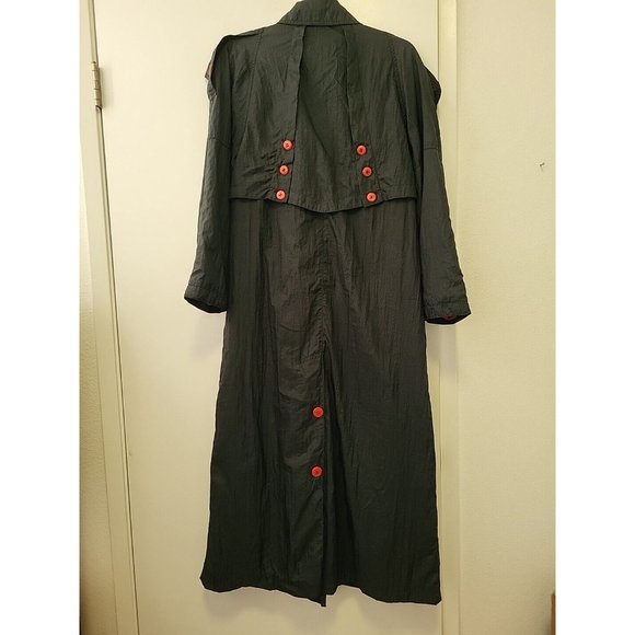Vintage Women's Climatiser Nylon Trench Coat Black with Red Buttons Small - Picture 7 of 10